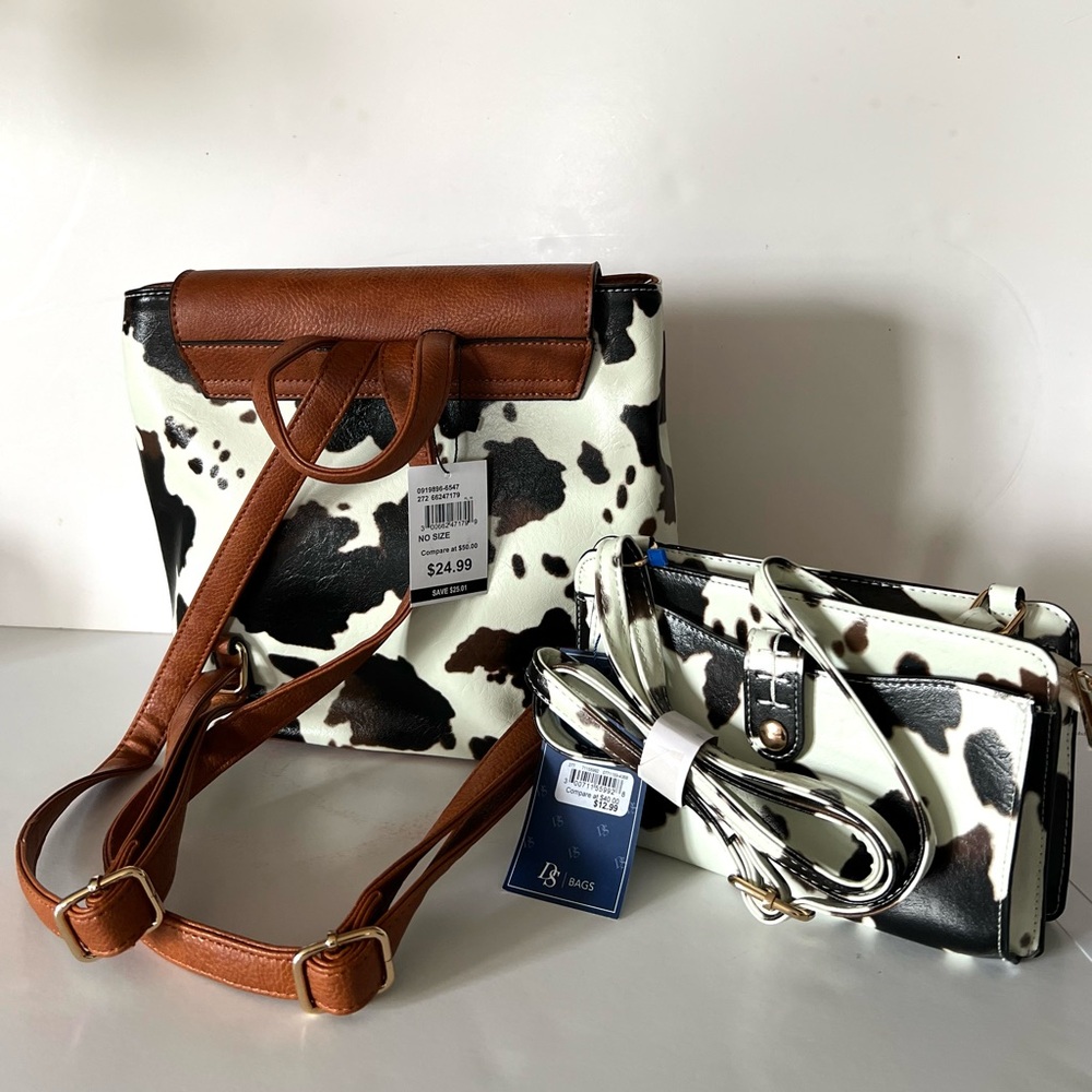 Boutique Western Cow Print Backpack & Matching Wallet NWT